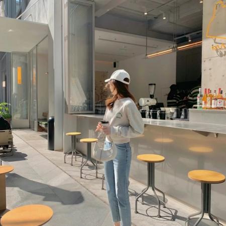 FA56839# 曼巴棉圆领后包领CVC罗口短款收腰圆领印花卫衣女  服裝批發女裝批發服飾貨源