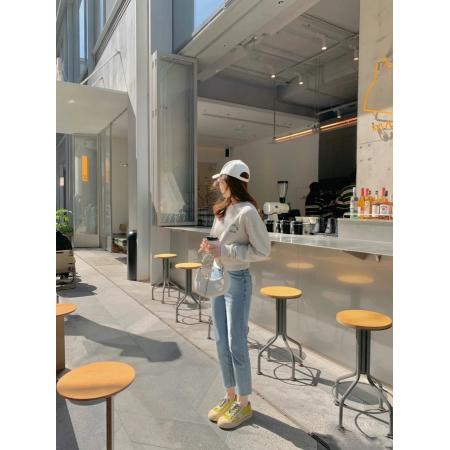 FA56839# 曼巴棉圆领后包领CVC罗口短款收腰圆领印花卫衣女  服裝批發女裝批發服飾貨源