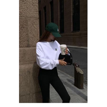 FA56840# 曼巴棉圆领后包领CVC罗口短款收腰圆领印花卫衣女  服裝批發女裝批發服飾貨源