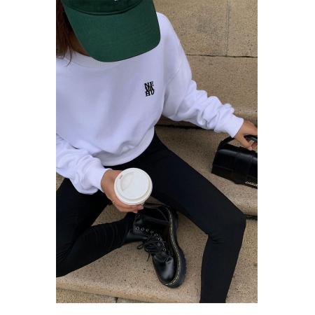 FA56840# 曼巴棉圆领后包领CVC罗口短款收腰圆领印花卫衣女  服裝批發女裝批發服飾貨源