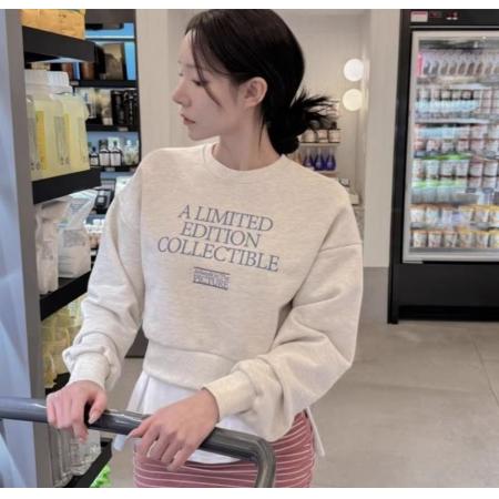 FA56842# 曼巴棉圆领后包领CVC罗口短款收腰圆领印花卫衣女  服裝批發女裝批發服飾貨源