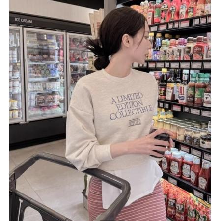 FA56842# 曼巴棉圆领后包领CVC罗口短款收腰圆领印花卫衣女  服裝批發女裝批發服飾貨源