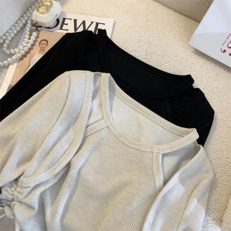 FA56844# 大货小心机性感修身露肩甜辣上衣设计感小众T恤长袖女  服裝批發女裝批發服飾貨源