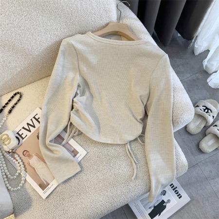 FA56844# 大货小心机性感修身露肩甜辣上衣设计感小众T恤长袖女  服裝批發女裝批發服飾貨源