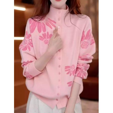 FA56846# 时尚减龄雏菊提花针织开衫女秋冬新款气质百搭显瘦单排扣上衣  服裝批發女裝批發服飾貨源