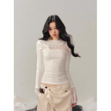 FA56849# 半高领蕾丝镂...