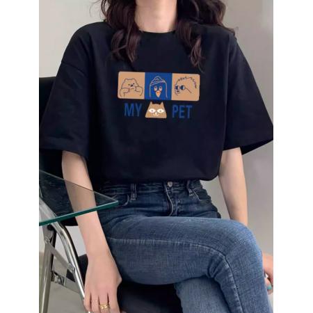 BY10009# 纯棉短袖T恤女宽松大码印花 服裝批發女裝批發服飾貨源