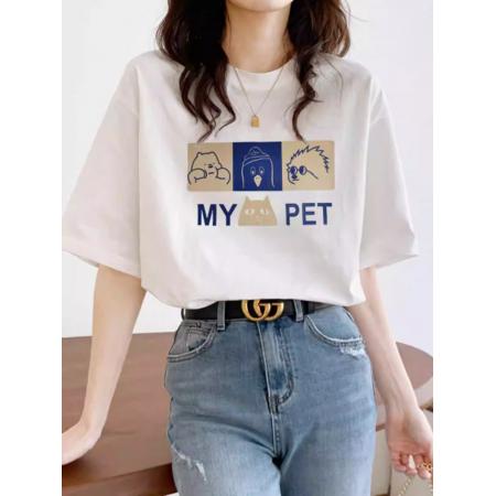 BY10009# 纯棉短袖T恤女宽松大码印花 服裝批發女裝批發服飾貨源