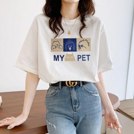 BY10009# 纯棉短袖T恤女宽松大码印花 服裝批發女裝批發服飾貨源