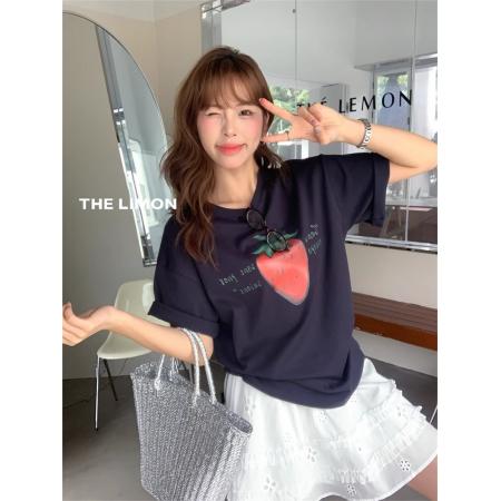 BY10079# 纯棉短袖T恤女宽松大码印花 服裝批發女裝批發服飾貨源