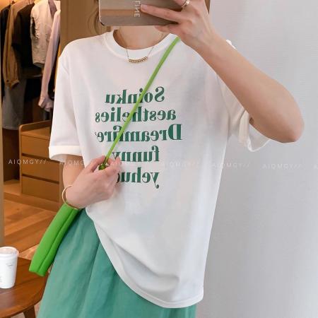 BY10085# 纯棉短袖圆领字母印花T恤女 服裝批發女裝批發服飾貨源