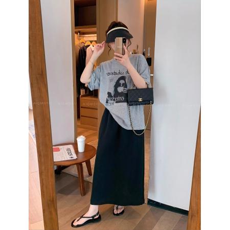 BY10086# 纯棉灰色圆领短袖印花T恤女 服裝批發女裝批發服飾貨源