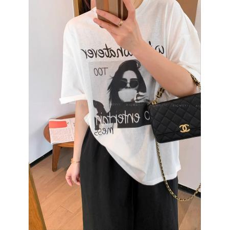 BY10086# 纯棉灰色圆领短袖印花T恤女 服裝批發女裝批發服飾貨源