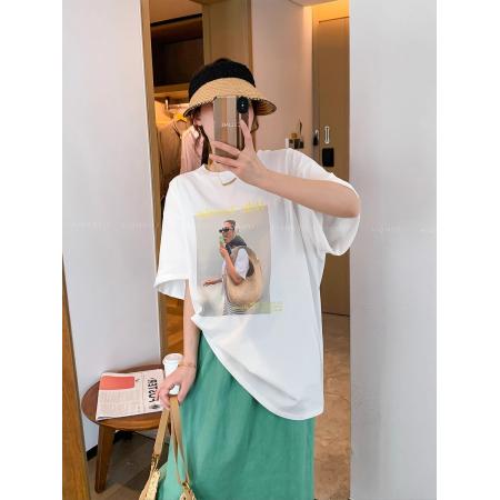 BY10087# 纯棉黑色时尚印花短袖圆领T恤女 服裝批發女裝批發服飾貨源