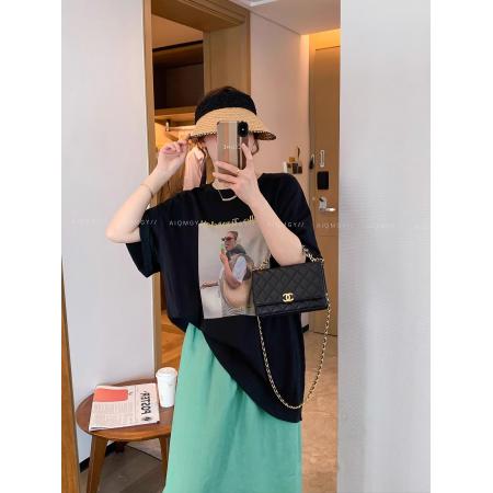 BY10087# 纯棉黑色时尚印花短袖圆领T恤女 服裝批發女裝批發服飾貨源