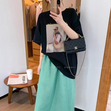 BY10087# 纯棉黑色时尚印花短袖圆领T恤女 服裝批發女裝批發服飾貨源