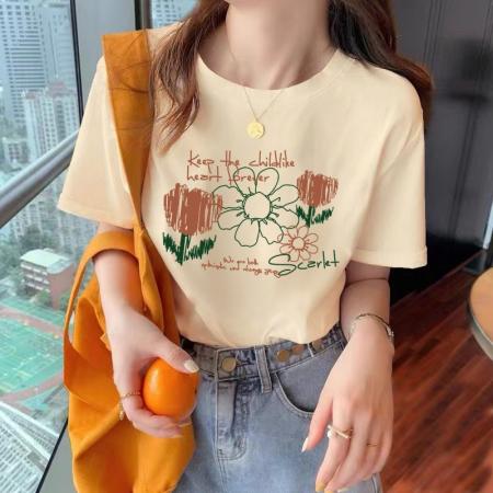 BY10090# 纯棉短袖T恤女宽松大码印花 服裝批發女裝批發服飾貨源