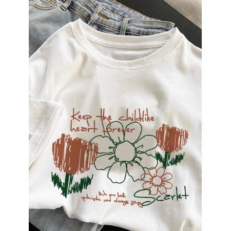 BY10090# 纯棉短袖T恤女宽松大码印花 服裝批發女裝批發服飾貨源