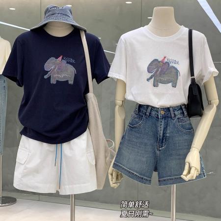 BY10096# 纯棉-夏装慵懒宽松卡通印花短袖T恤韩系 服裝批發女裝批發服飾貨源
