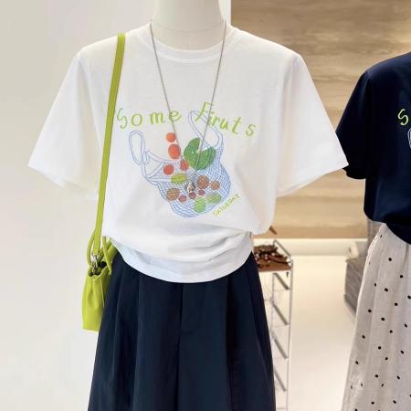 BY10097# 纯棉-夏装慵懒宽松卡通印花短袖T恤韩系 服裝批發女裝批發服飾貨源