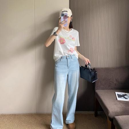 BY10100# 纯棉字母花朵印花短袖T恤女 服裝批發女裝批發服飾貨源