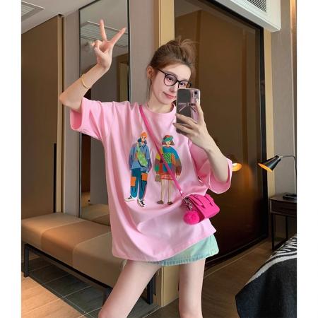 BY10101# 纯棉小众短袖t恤女美式高街印花 服裝批發女裝批發服飾貨源