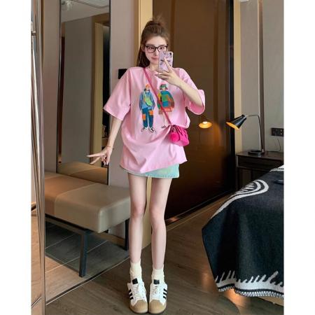 BY10101# 纯棉小众短袖t恤女美式高街印花 服裝批發女裝批發服飾貨源