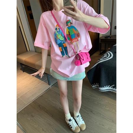 BY10101# 纯棉小众短袖t恤女美式高街印花 服裝批發女裝批發服飾貨源