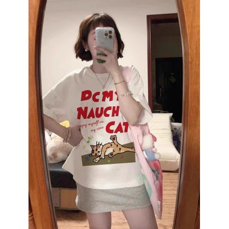 BY10102# 纯棉韩系趣味猫咪字母印花短袖T恤女 服裝批發女裝批發服飾貨源