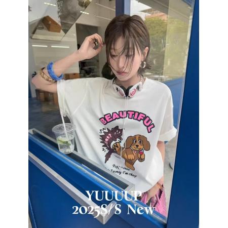 BY10104# 纯棉短袖T恤女宽松印花韩版卡通 服裝批發女裝批發服飾貨源