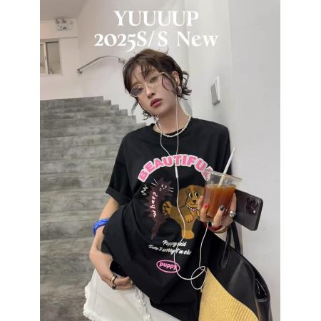 BY10104# 纯棉短袖T恤女宽松印花韩版卡通 服裝批發女裝批發服飾貨源