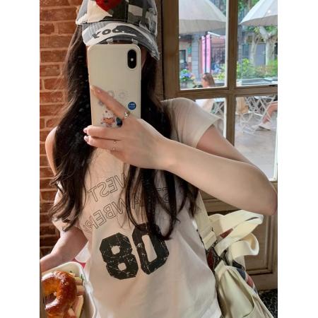 BY10108# 纯棉斜领一字肩露肩短袖T恤女印花 服裝批發女裝批發服飾貨源