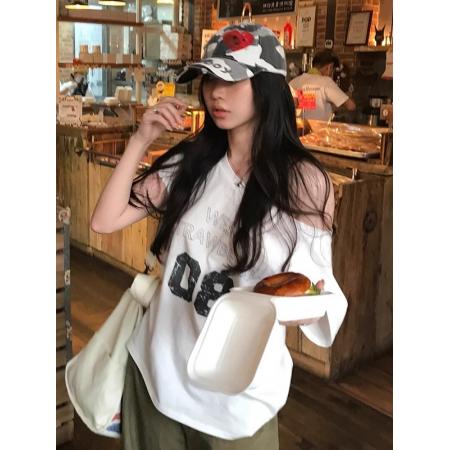 BY10108# 纯棉斜领一字肩露肩短袖T恤女印花 服裝批發女裝批發服飾貨源