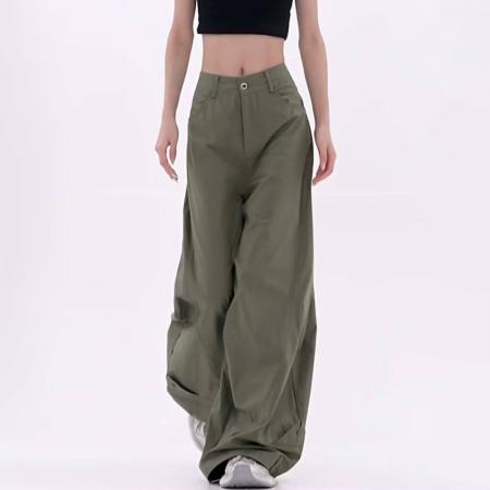 小牛津弯刀蚂蚁阔腿裤女春秋高腰宽松直筒垂感拖地工装裤 服裝批發女裝批發服飾貨源