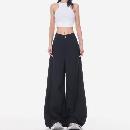 小牛津弯刀蚂蚁阔腿裤女春秋高腰宽松直筒垂感拖地工装裤 服裝批發女裝批發服飾貨源