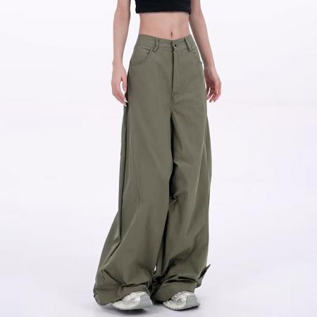 小牛津弯刀蚂蚁阔腿裤女春秋高腰宽松直筒垂感拖地工装裤 服裝批發女裝批發服飾貨源
