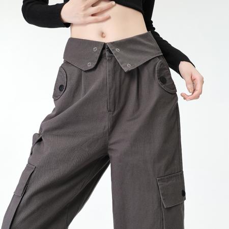 BY10118# 包边原版加工美式工装裤女多口袋翻盖腰头直筒休闲裤子 服裝批發女裝批發服飾貨源