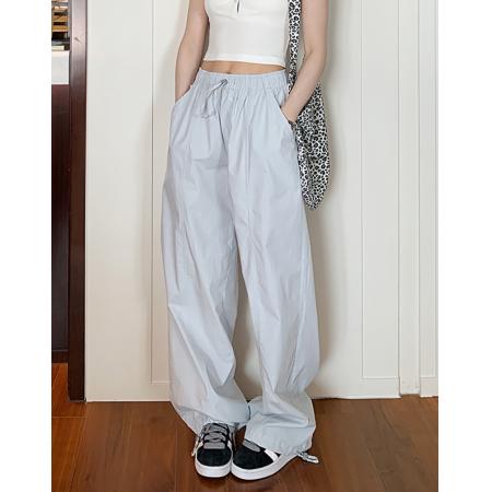 原版水洗全棉显瘦抽绳宽松垂感拖地长裤阔腿工装裤 服裝批發女裝批發服飾貨源