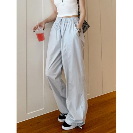 原版水洗全棉显瘦抽绳宽松垂感拖地长裤阔腿工装裤 服裝批發女裝批發服飾貨源