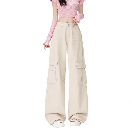 BY10123# 原版包边美式工装裤女秋季新款高腰显瘦宽松直筒阔腿裤 服裝批發女裝批發服飾貨源