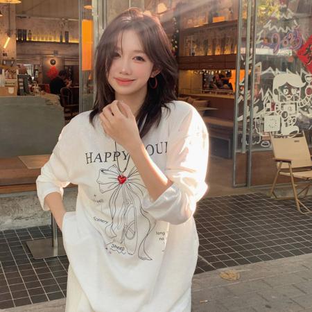 BY10130# 原版面料休闲长袖T恤女春秋轻薄罩衫慵懒宽松减龄上衣 服裝批發女裝批發服飾貨源