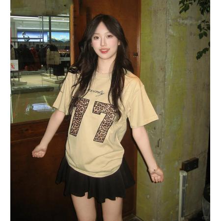 BY10143# 慵懒美式甜酷辣妹豹纹字母纯棉短袖t恤女设计感松弛vibe上衣潮 服裝批發女裝批發服飾貨源