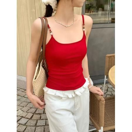 BY10149# 夏季无袖串珠吊带后背拧结式文胸固定杯可内搭外穿上衣 服裝批發女裝批發服飾貨源