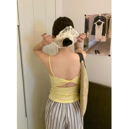 BY10149# 夏季无袖串珠吊带后背拧结式文胸固定杯可内搭外穿上衣 服裝批發女裝批發服飾貨源