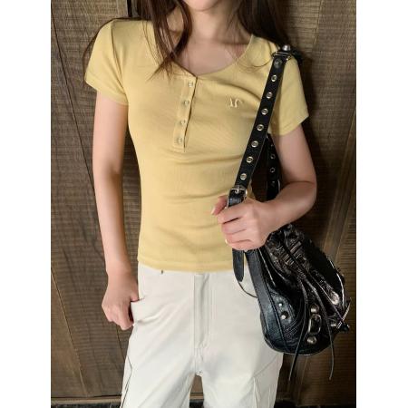 BY10150# 纯欲风复古正肩T恤女夏甜辣短袖修身短款基础上衣 服裝批發女裝批發服飾貨源