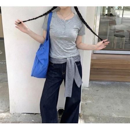 BY10150# 纯欲风复古正肩T恤女夏甜辣短袖修身短款基础上衣 服裝批發女裝批發服飾貨源