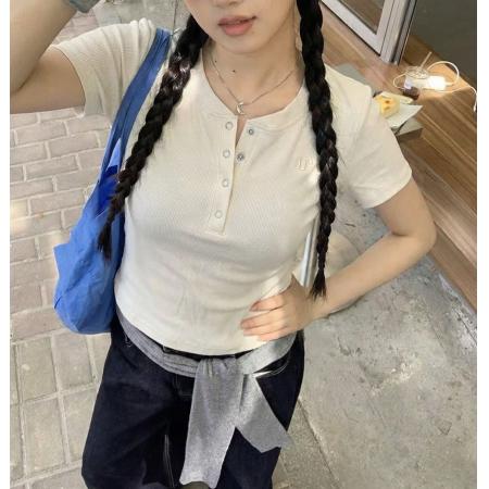 BY10150# 纯欲风复古正肩T恤女夏甜辣短袖修身短款基础上衣 服裝批發女裝批發服飾貨源