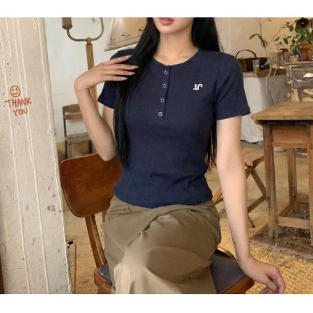 BY10150# 纯欲风复古正肩T恤女夏甜辣短袖修身短款基础上衣 服裝批發女裝批發服飾貨源