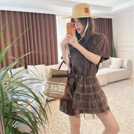 BY10152# 格纹拼接俩件套时尚网纱连衣裙 服裝批發女裝批發服飾貨源