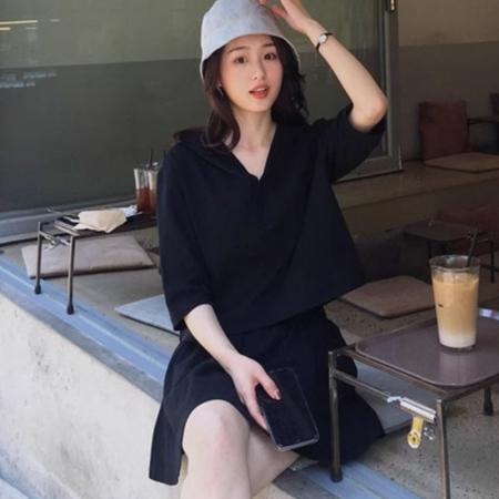 BY10153# 夏季新款休闲时尚减龄洋气网红炸街盐系穿搭短裙两件套装女潮 服裝批發女裝批發服飾貨源